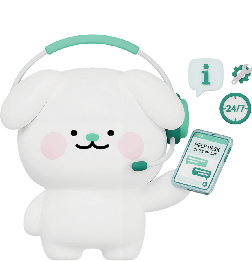 Cho Mung E wearing a headset and holding a help desk phone