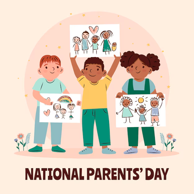 Illustration of children holding drawings