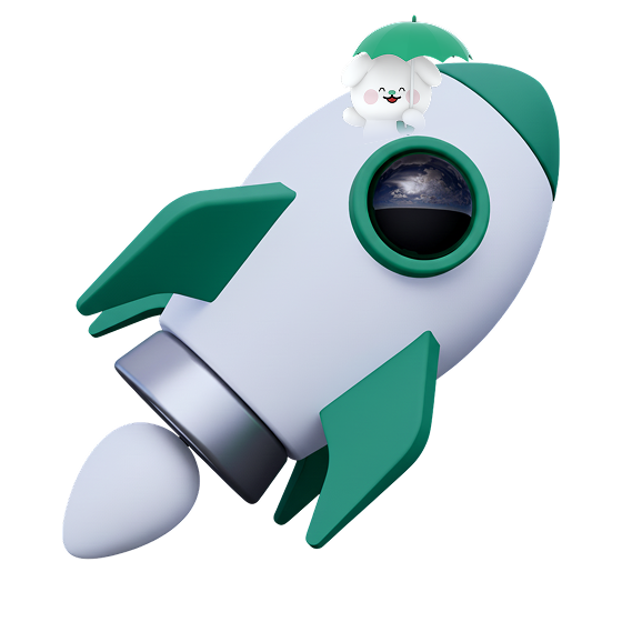 Cho Mung E riding a rocket toward the future